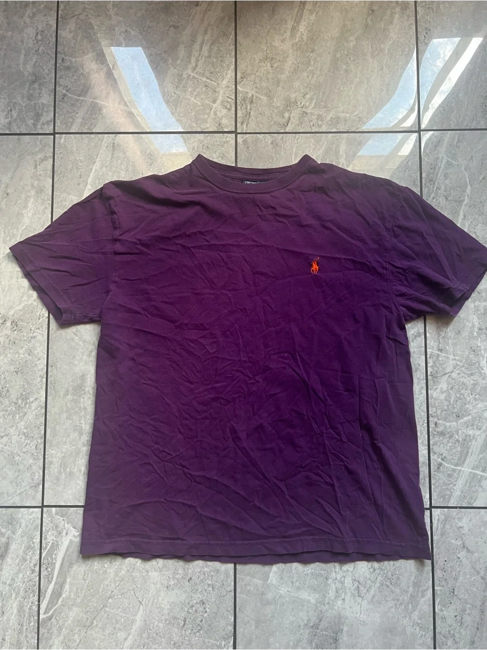 VTG 90s Polo Ralph Lauren Purple T-Shirt Orange Pony Made In Mariana Islands S